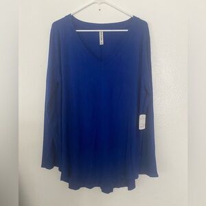Elegant Royal Blue V-Neck Long Sleeve Top